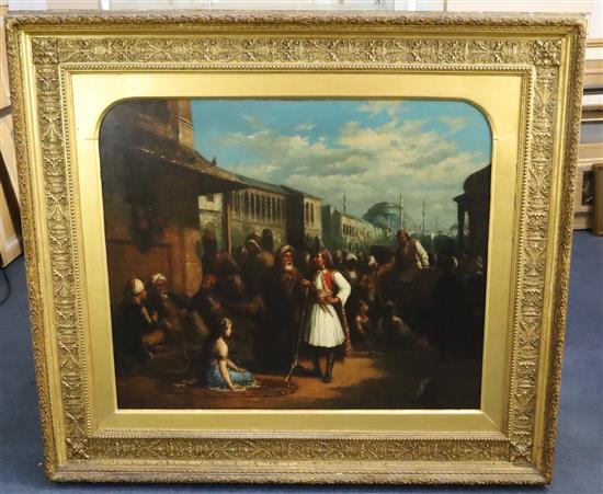 Attributed to Andreas Sheerboom (1832-1880) An Eastern Meeting Place, Constantinople street scene 24.5 x 29.5in.